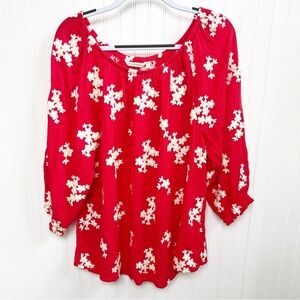 Soft Surroundings 2AQ27 Red & White Embroidered Avignon Blouse Women’s Size XL